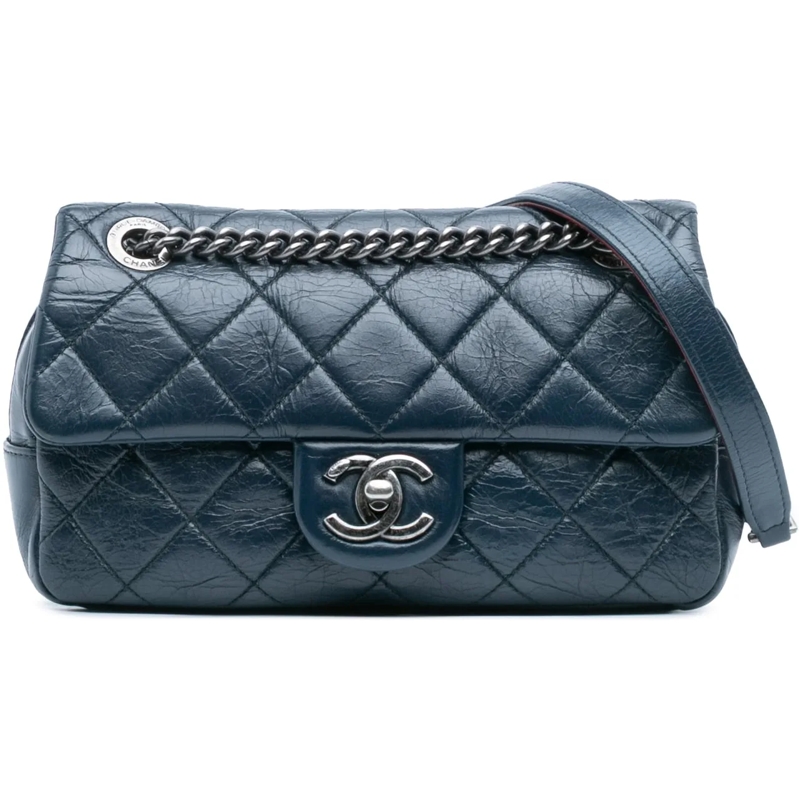 Chanel Sac à bandoulière Small Glazed Calfskin Duo Color Flap blau