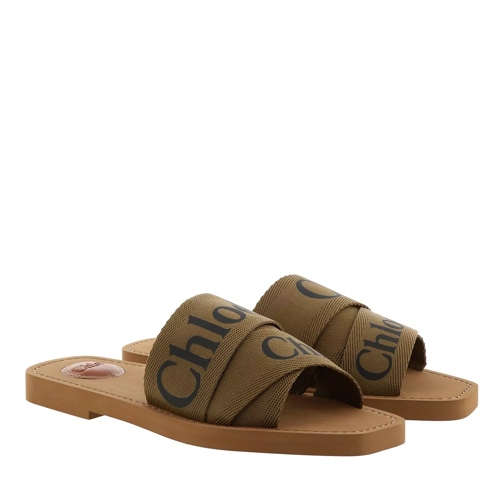 Chloé Chloé Canvas Logo Sandals Grove Brown Slip-in skor