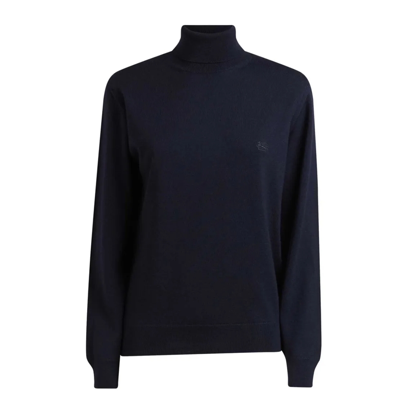 Etro Trui met col Navy Blue Turtleneck Sweater With Ribbed Trims Blue