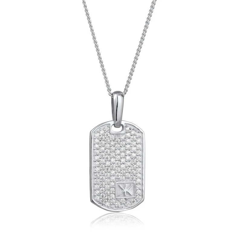 Kuzzoi Mittellange Halskette Halskette Dog-Tag Zirkonia Weiß 925 Sterling Silbe silber