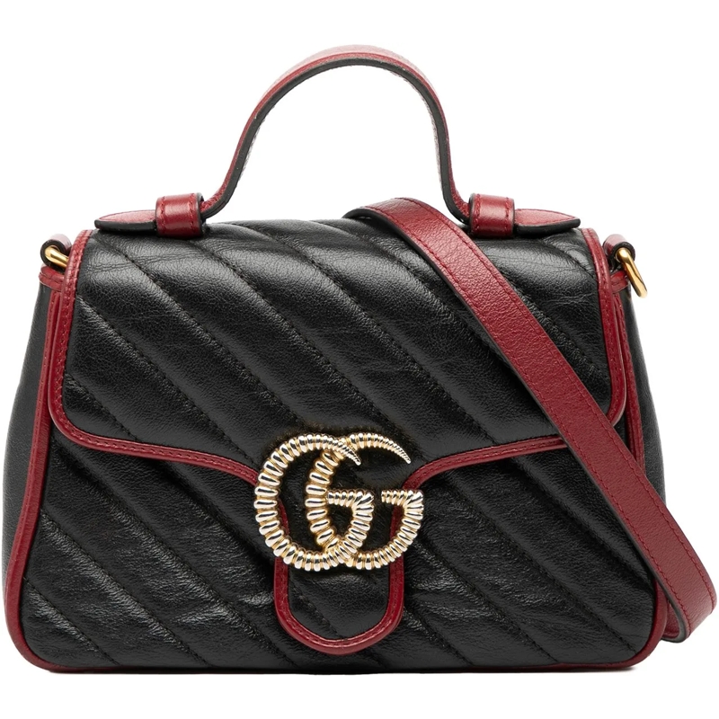 Gucci Schultertasche GG Marmont Matelasse Leather Torchon Top Handle Ba schwarz