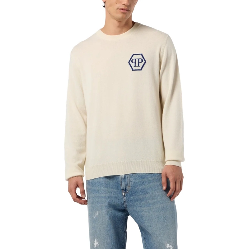 Philipp Plein  Cashmere Roundneck Pullover Jacquard Hexagon weiss(Image 3)