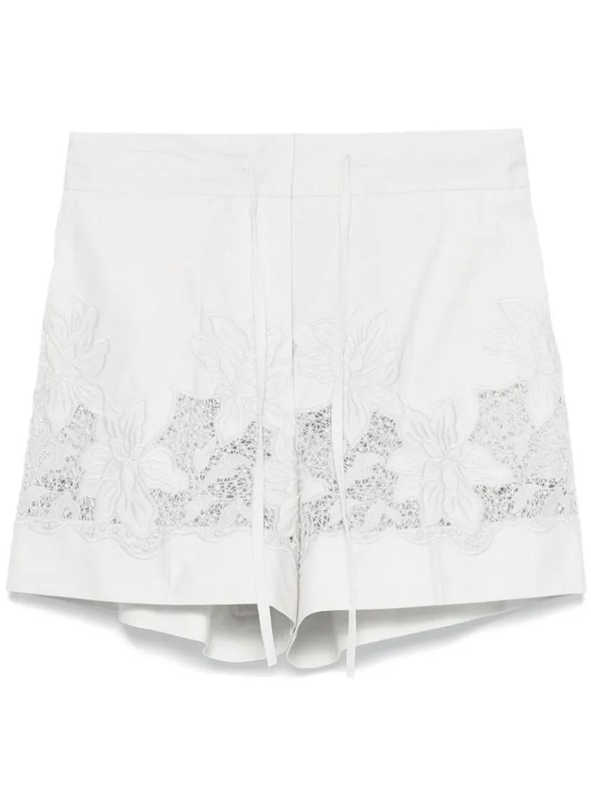 Thumbnail - P.A.R.O.S.H. - White Cotton Shorts With Floral Embroidery - Größe M - weiß