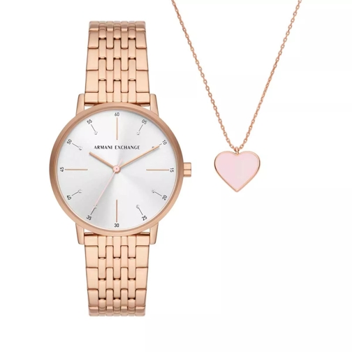 Armani Exchange Three-Hand Stainless Steel Watch and Stainless Ste Rose Gold Quartz Horloge