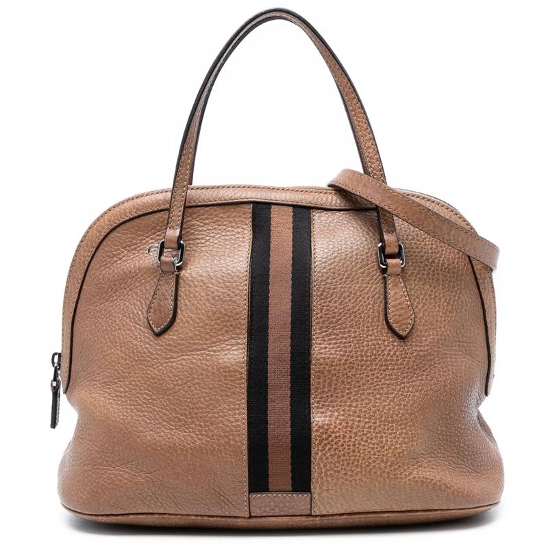 Gucci Schultertasche Medium Leather Web Dome Satchel braun