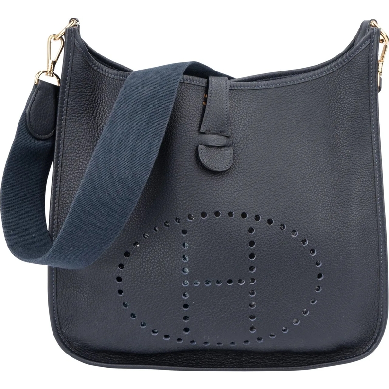 Hermès Schultertasche Hermes Bleu Clemence Leather Evelyne GM Crossbody  blau