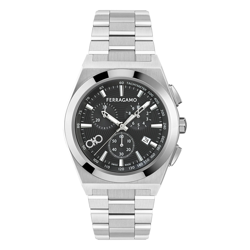 Salvatore Ferragamo Chronograph Quarz Chronograph Uhr Va-Vega Upper East Chrono silber