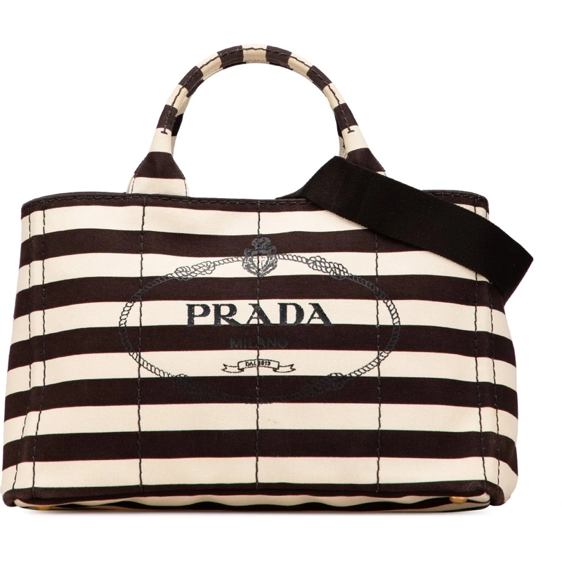 Prada Sac à bandoulière Canvas Canapa Righe Striped Satchel braun