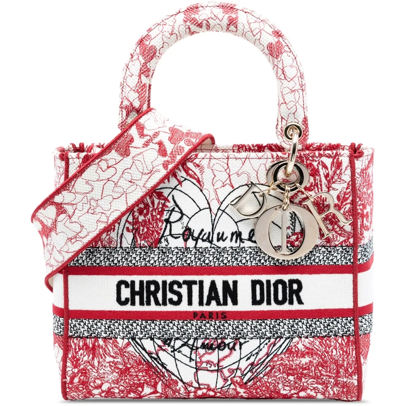 Christian Dior Schultertasche DiorAmour Medium Embroidered Canvas Royale Lady D  rot