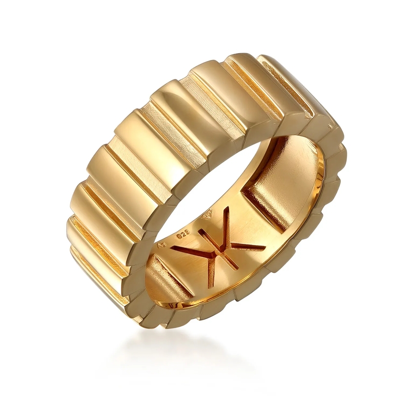 Kuzzoi Ring Ring Bandring Herren Massiv Rillenlook 925 Sterlin gold