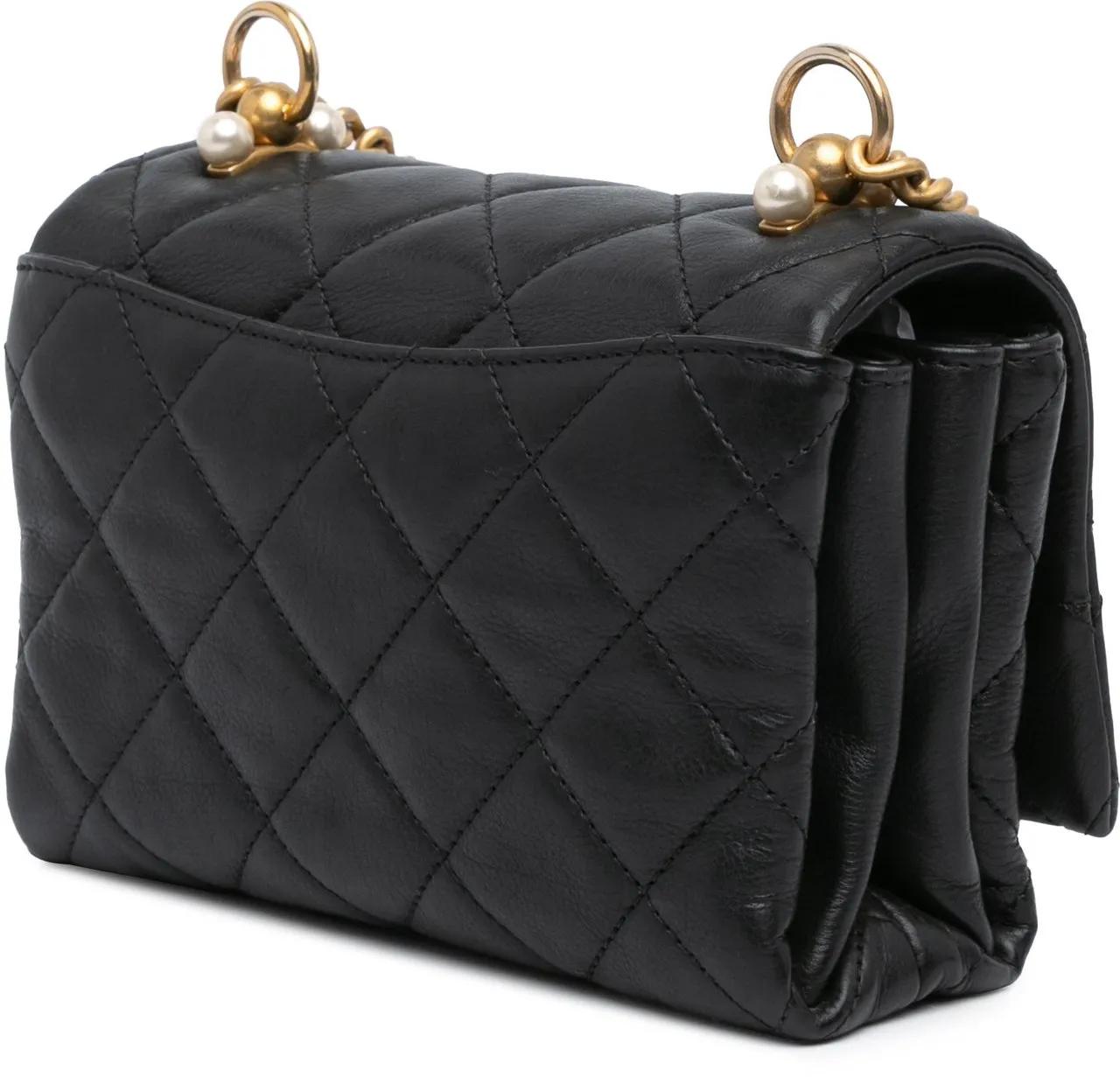 Thumbnail - Chanel Hobo Bags - Mini Quilted Calfskin Pearl CC Accordion Flap - Gr. unisize - in Schwarz - für Damen