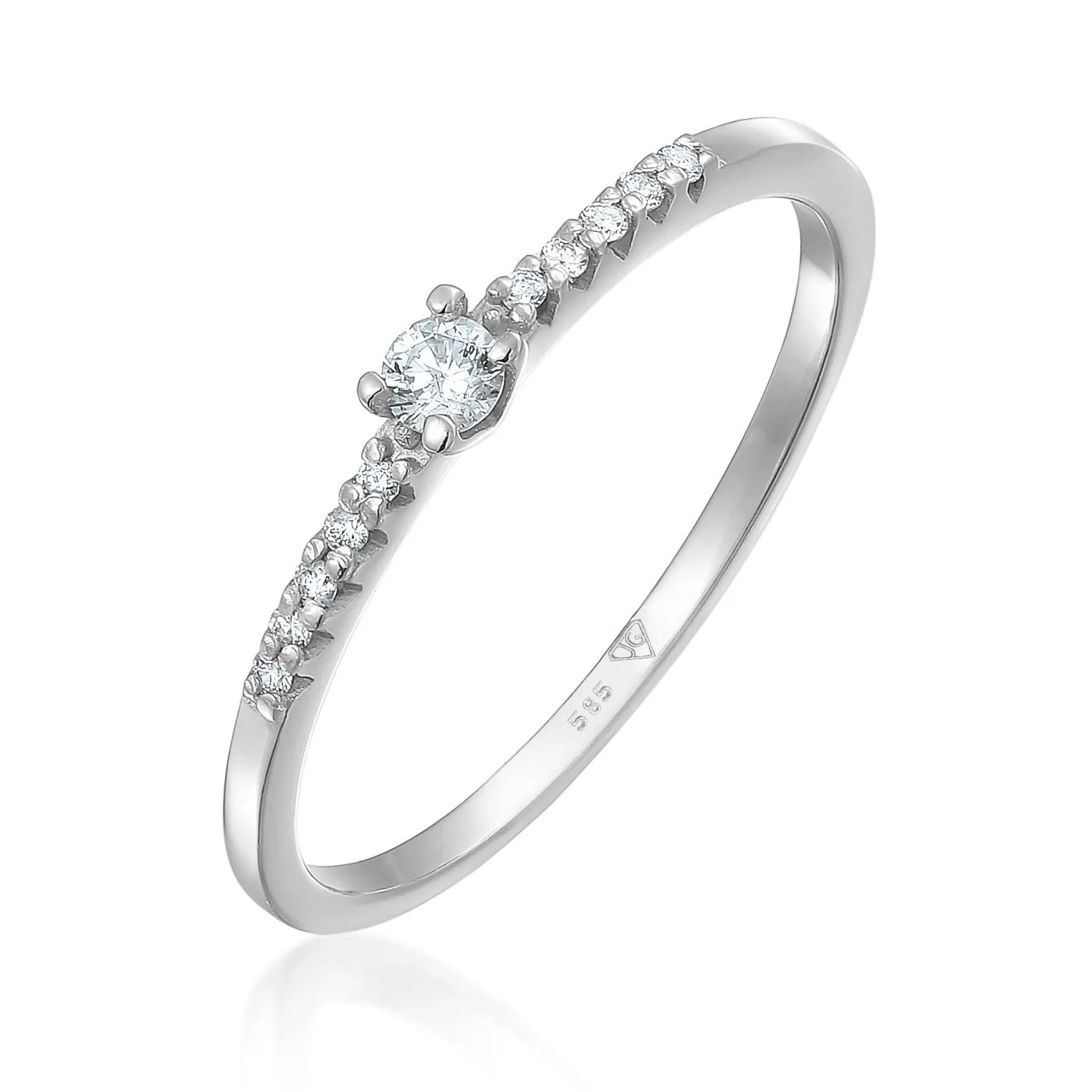 Elli Ringe - Ring Diamant Verlobung Hochzeit (0.11 ct) 585 Weiß - Gr. 52 MM - in Weiß - für Damen