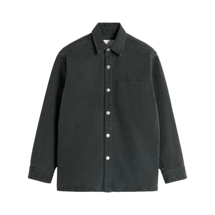 AMI Paris Logo Print Button Up Shirt Jacket Black Ubergangsjacke