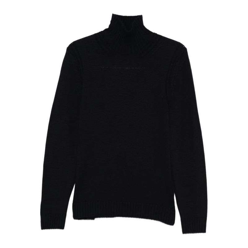 Dondup Trui High Ribbed Turtleneck Black Wool Sweater Black