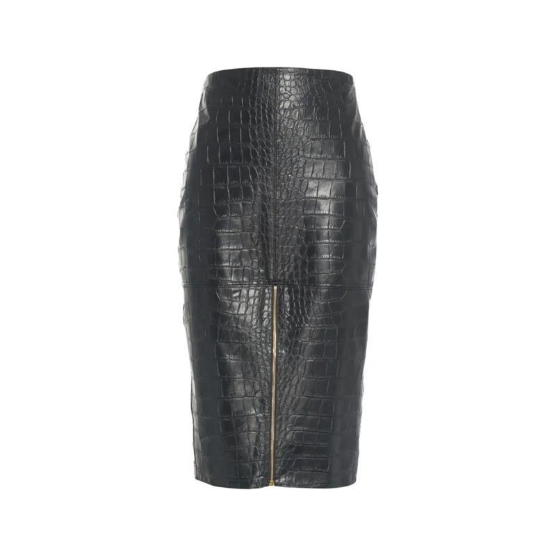 Elisabetta Franchi Bleistiftrock Crocodile Print Pencil Skirt Black