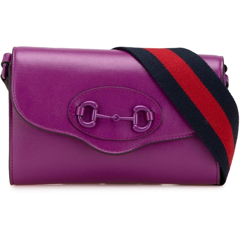Gucci Schultertasche Mini Leather Horsebit 1955 Web Crossbody lila