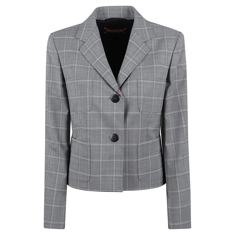 Max Mara Blazer Tailored Grey Wool Blazer With Classic Plaid Patte Grey