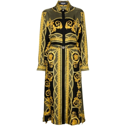 Versace Multicolored Barocco-Print Belted Midi Dress Multicolor Midi-Kleider