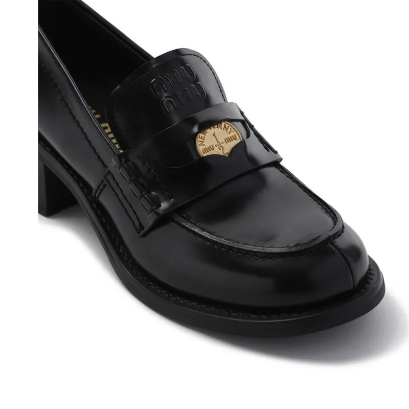 Miu Miu Loafer Black Calf Leather Loafers Black(Image 8)