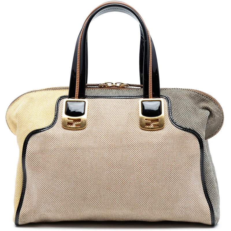 Fendi Schultertasche Canvas Colorblock Chameleon Satchel braun