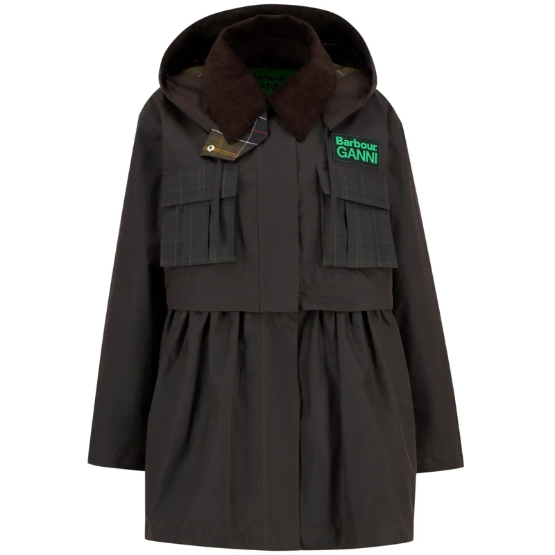 GANNI Veste de transition Peplum Waxed Jacket Brown