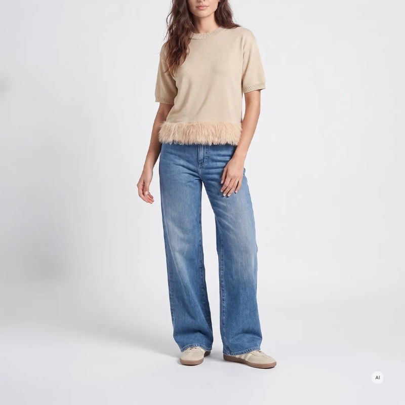 Marc Aurel  Pullover- Saumkante aus Pelzgarn- mit Rippenkan beige(Image 2)