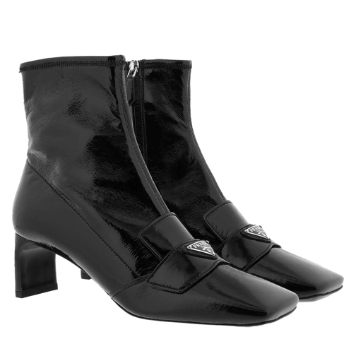 Prada Square Toe Heeled Ankle Boots Leather Black Bottine