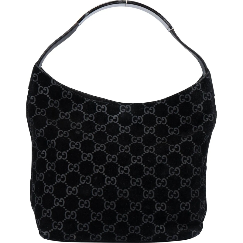 Gucci Schultertasche Gucci Suede GG Monogram Handbag schwarz