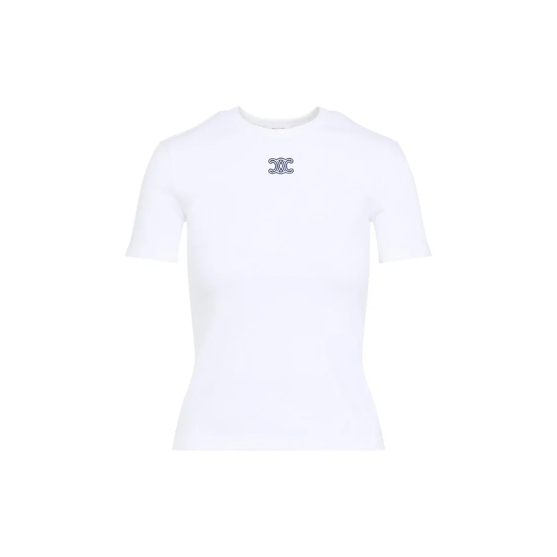 Celine Overhemd Slim-Fit Triomphe T-Shirt In Stretch Cotton Jersey White