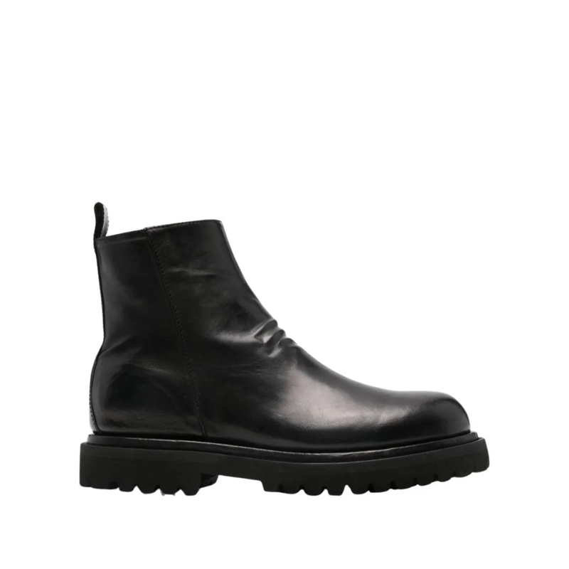 Officine Creative Stiefel Wrinkled Leather Ankle Boots Black