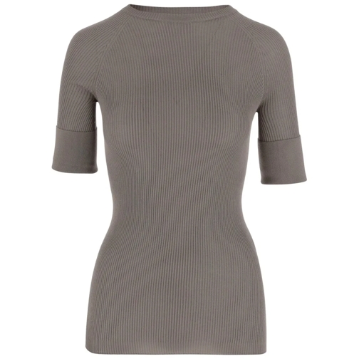 Sa Su Phi T-Shirts Silk Top With Short Ribbed Sleeves Grey