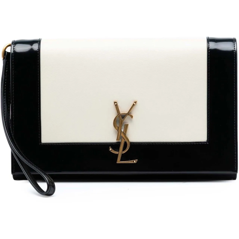 Saint Laurent Clutch Brushed Leather Trimmed Lambskin Cassandre Flap Po weiß