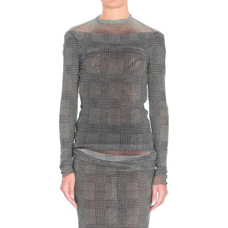 Jean Paul Gaultier Top met lange mouwen Grey Prince Of Wales Check Long-Sleeved Top Grey