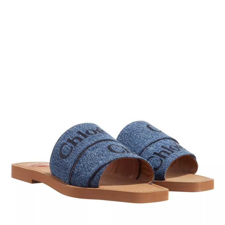 Chlo Flat Woody Sandals Denim Blue Slide