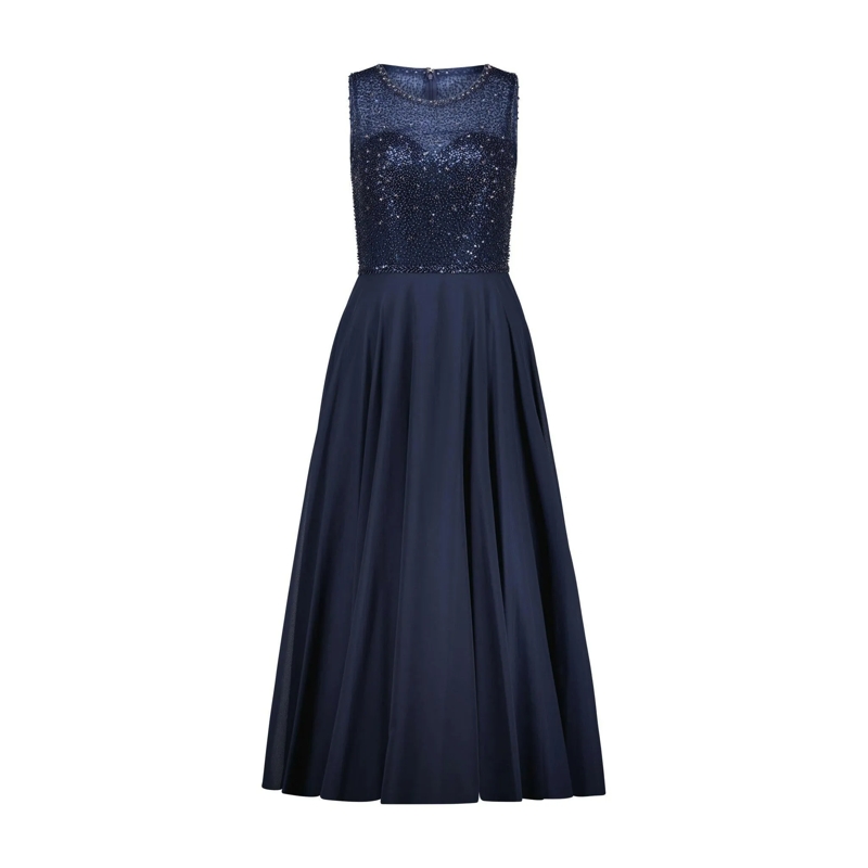 SWING Maxikleid Cocktailkleid mit Paillettenbesatz blau