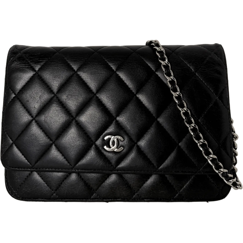 Chanel Schultertasche Chanel Wallet on Chain Bag Schwarz silberne Hardwa schwarz