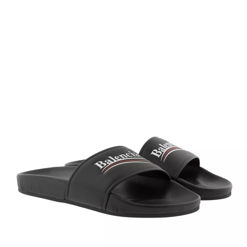 Balenciaga Flat Logo Sandals Leather Black Slip-in skor
