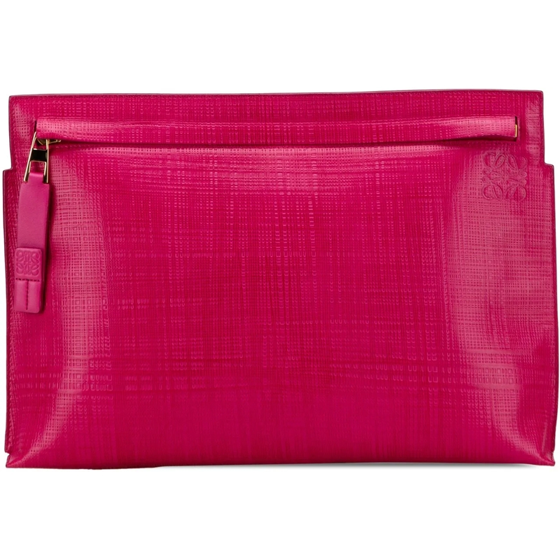 Loewe Pochette Large Linen Embossed Patent Anagram Repeat T Pouch rose