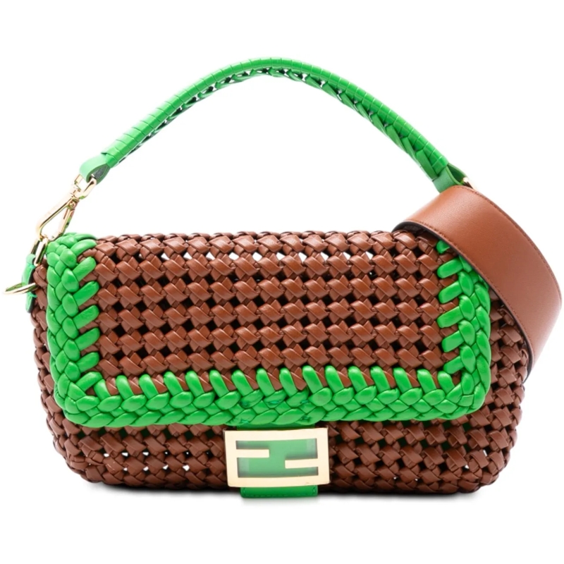 Fendi Schultertasche Medium Woven Leather Baguette Bag braun