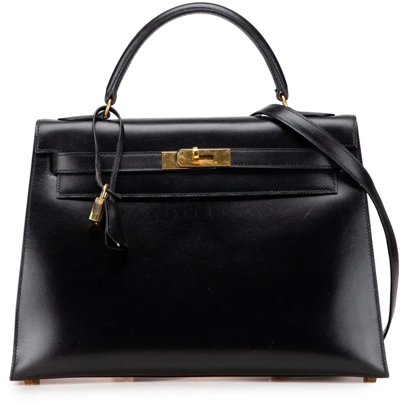 Hermès Schultertasche Box Calf Kelly Sellier 32 schwarz