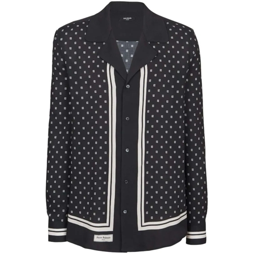 Balmain Shirts Monogram-Scarf Long-Sleeve Shirt Black