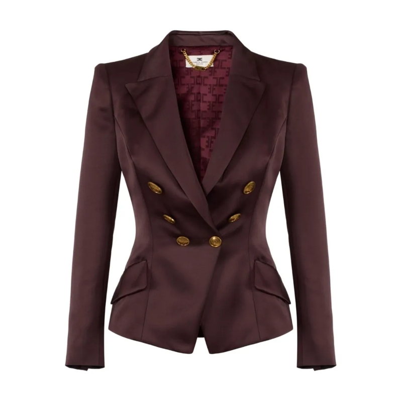 Elisabetta Franchi Blazer Double-Breasted Tailored Jacket With Gold-Tone But Black