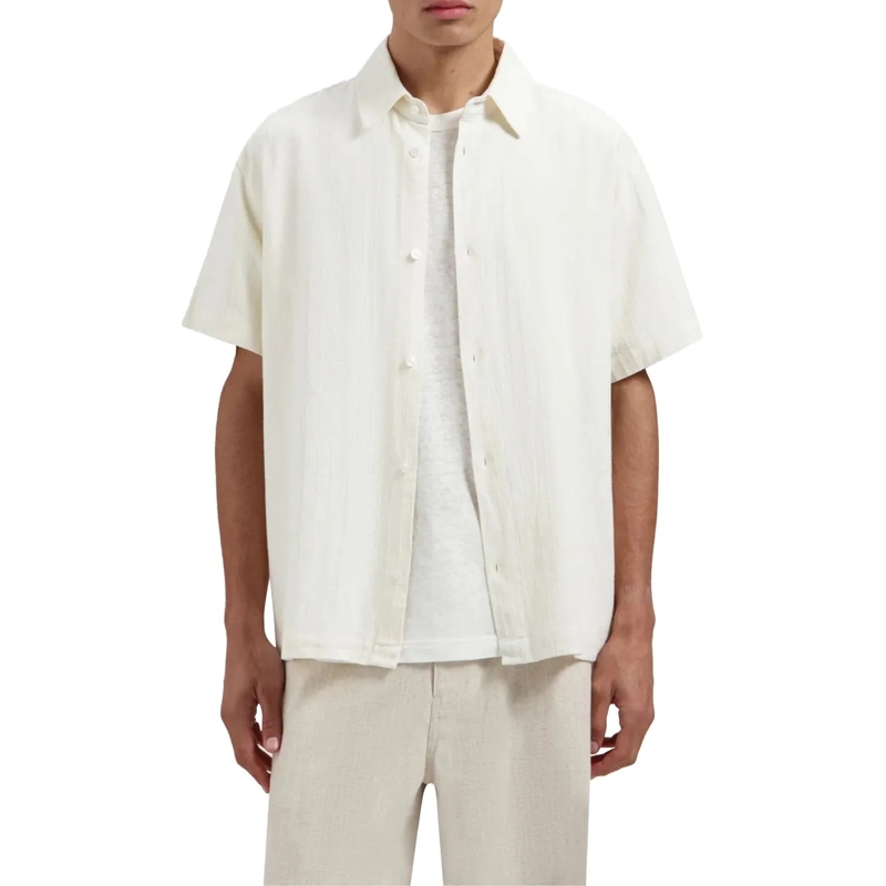 ØLÅF Legeres Oberteil Olaf Textured Stripe Boxy Ss Shirt Korte Mouw Over weiß(Image 3)
