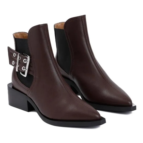 GANNI Feminine Buckle Chelsea Boots Brown Stivale Chelsea