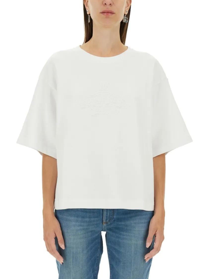 Thumbnail - Dolce&Gabbana - T-Shirt With Lettering Logo - Größe 42 - weiß