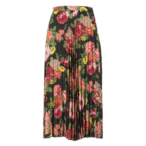 Junya Watanabe Midi Rokken Pleated Skirt With Floral Pattern Black