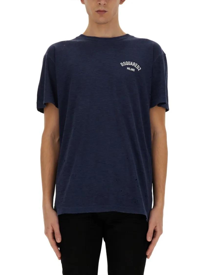 Thumbnail - Dsquared2 - Relaxed-Fit Logo Detail T-Shirt - Größe XL - blau