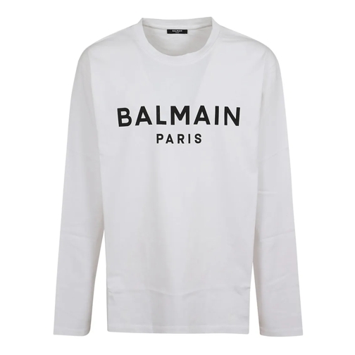 Balmain Langärmelige Oberteile Long Sleeve Crew Neck T-Shirt With Logo Detail White