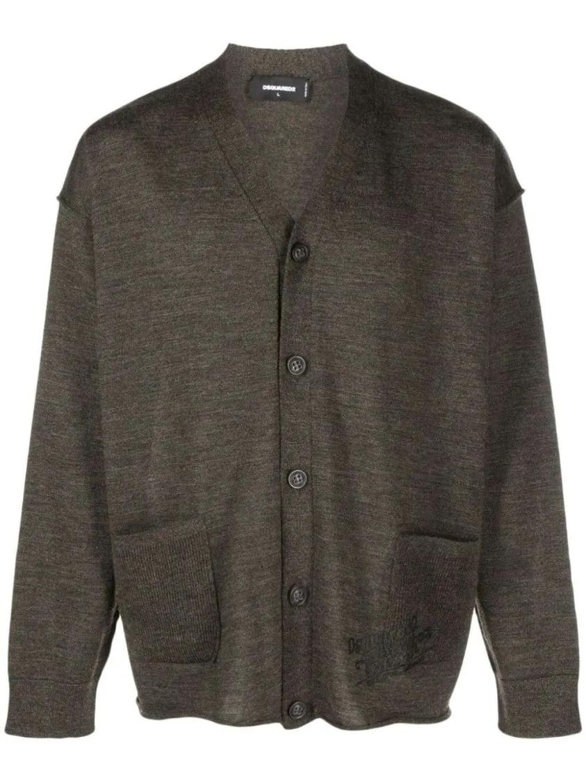 Thumbnail - Dsquared2 - V-Neck Virgin Wool Cardigan - Größe XL - grün