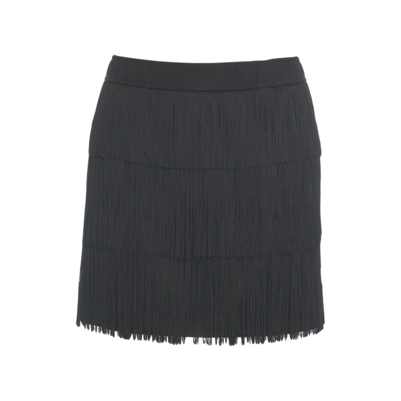 8Pm Minijupe Layered Fringe Black Mini Skirt With Elastic Waist Black